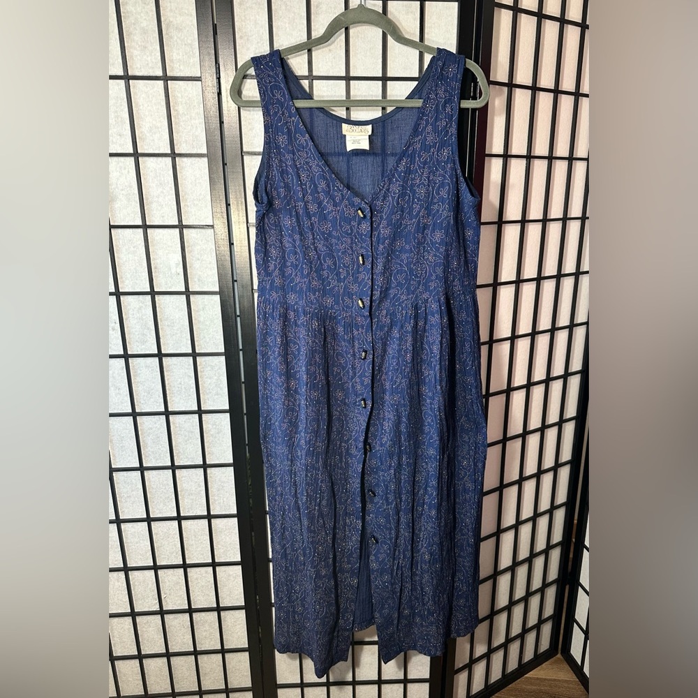 Cotton Elegant Blue and Gold Patterned Maxi Dress